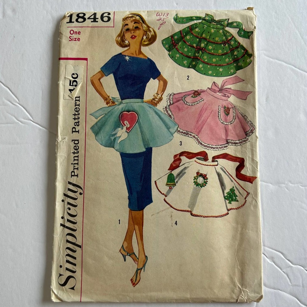 Simplicity Vintage‎ 1950's Pattern #1846  Women's One Yard Aprons One Size